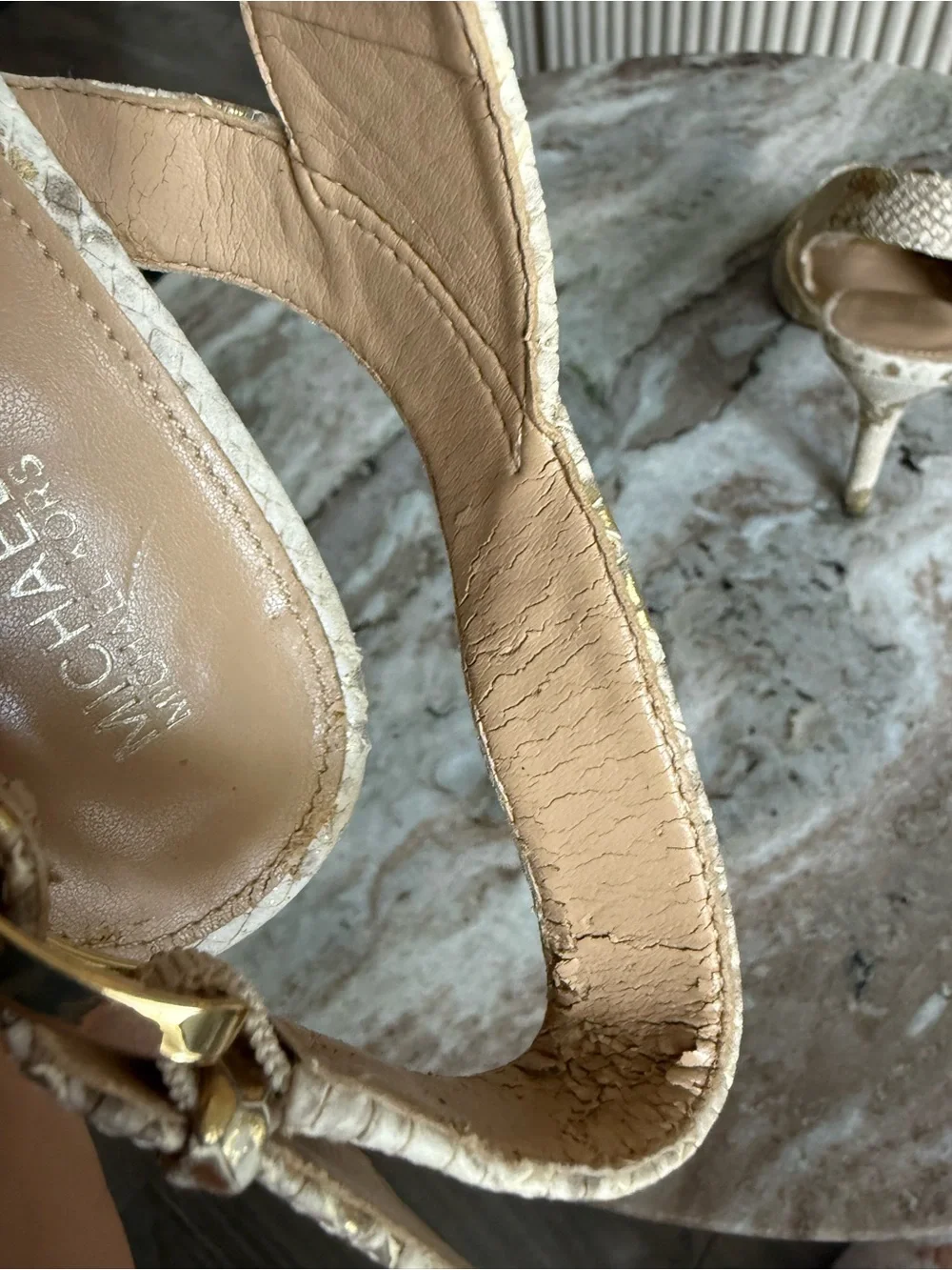 Michael Kors Becky Metallic Snakeskin Slingback Heels Gold Sandals 7.5